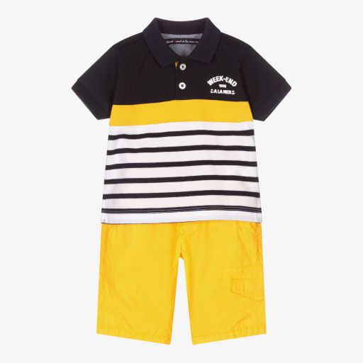 Week-end à la mer-Синий топ и желтые шорты для мальчиков | Childrensalon Outlet