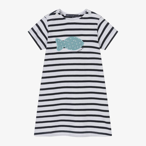 Week-end à la mer-Girls Blue Breton Stripe Cotton Dress | Childrensalon Outlet