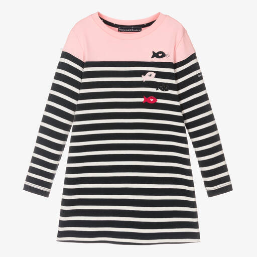 Week-end à la mer-Синее платье в бретонскую полоску для девочек | Childrensalon Outlet