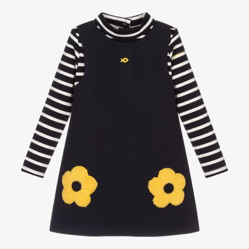 Week-end à la mer-Girls Blue Cotton Flower Dress | Childrensalon Outlet