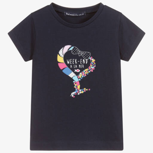 Week-end à la mer-Girls Blue Cotton T-Shirt | Childrensalon Outlet