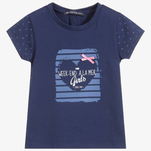Week-end à la mer-Girls Blue Cotton T-Shirt | Childrensalon Outlet