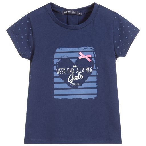 Week-end à la mer-Girls Blue Cotton T-Shirt | Childrensalon Outlet