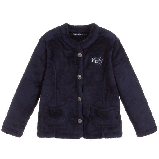 Week-end à la mer-Girls Blue Fleecy Jacket | Childrensalon Outlet