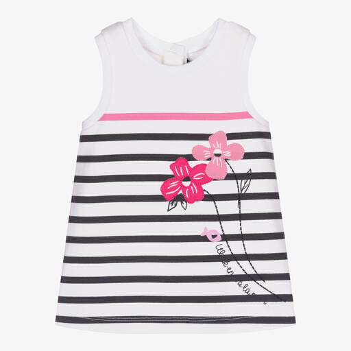 Week-end à la mer-Girls Blue Stripe Flower Dress | Childrensalon Outlet