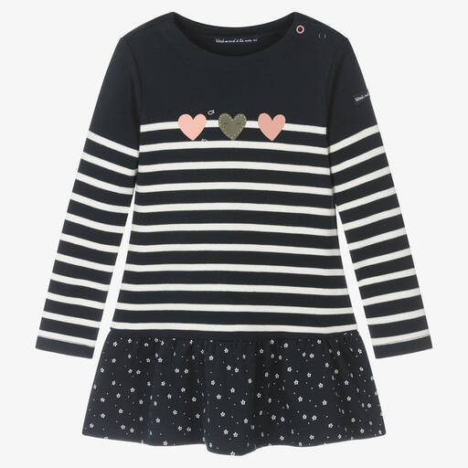 Week-end à la mer-Синее хлопковое платье в белую полоску | Childrensalon Outlet