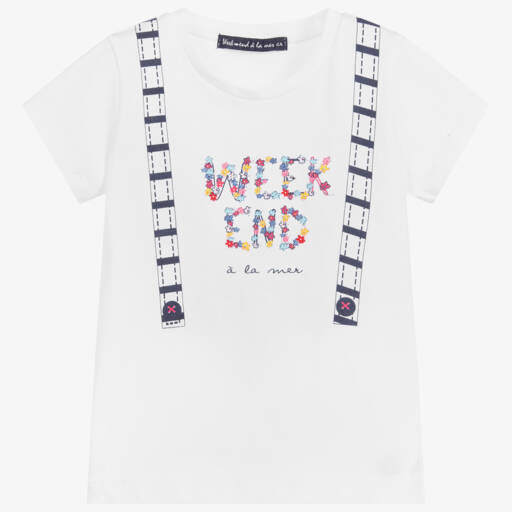 Week-end à la mer-تي شيرت لوغو قطن لون أبيض للبنات | Childrensalon Outlet