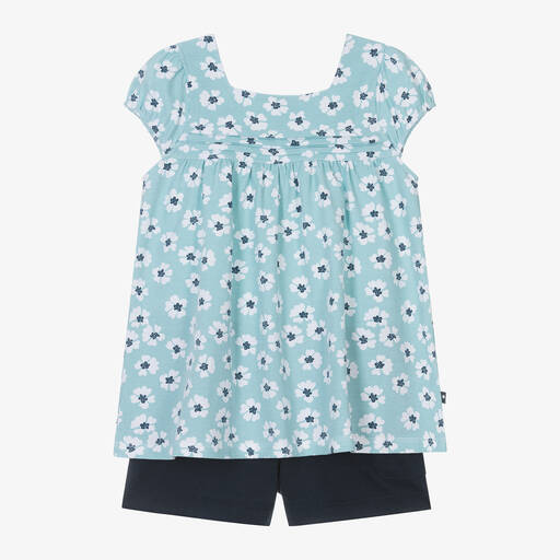 Week-end à la mer-Girls Green Floral Cotton Shorts Set | Childrensalon Outlet
