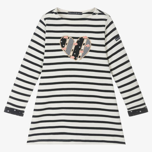 Week-end à la mer-Girls Ivory & Blue Stripe Cotton Dress | Childrensalon Outlet