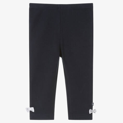 Week-end à la mer-Girls Navy Blue Bow Leggings | Childrensalon Outlet