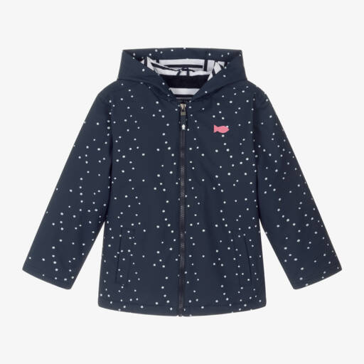 Week-end à la mer-Girls Navy Spotted Raincoat | Childrensalon Outlet