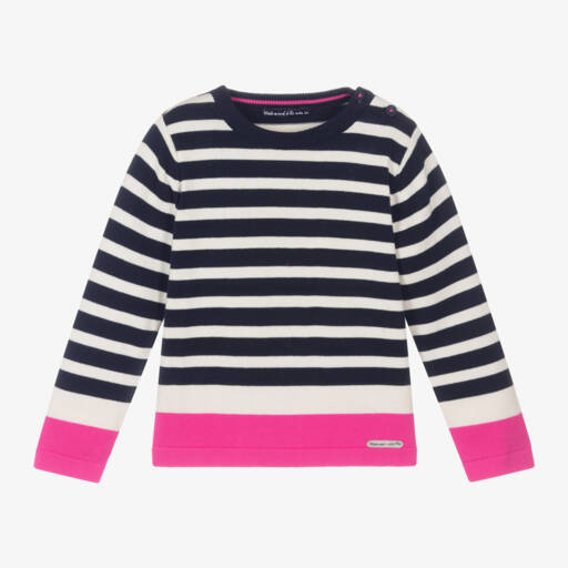 Week-end à la mer-Girls Navy Striped Cotton Jumper | Childrensalon Outlet