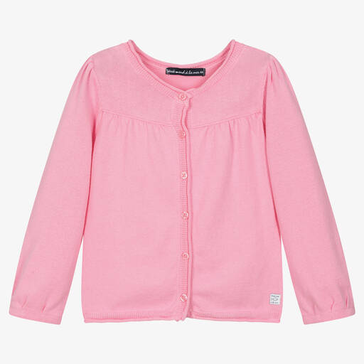 Week-end à la mer-Girls Pink Cotton Knit Cardigan | Childrensalon Outlet