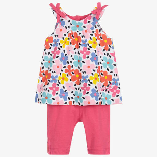 Week-end à la mer-Girls Pink Cotton Leggings Set | Childrensalon Outlet