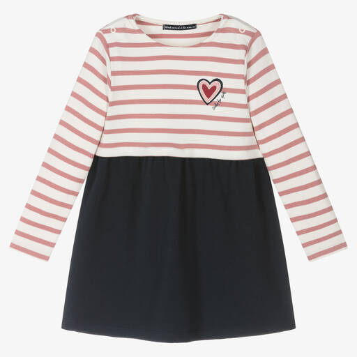 Week-end à la mer-Girls Pink Stripe & Blue Cotton Dress | Childrensalon Outlet