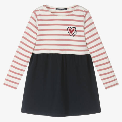 Week-end à la mer-Бело-синее платье из хлопка в розовую полоску | Childrensalon Outlet