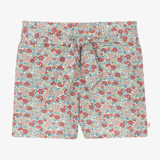 Week-end à la mer-Girls Red & Blue Floral Cotton Shorts | Childrensalon Outlet