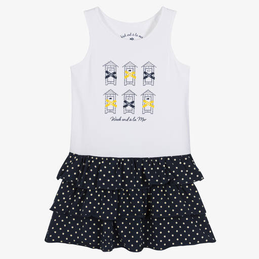Week-end à la mer-Girls White & Blue Floral Dress | Childrensalon Outlet