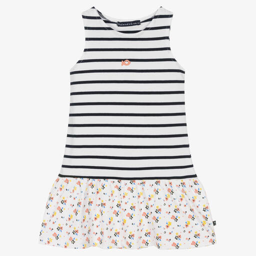 Week-end à la mer-Girls White Breton Stripe Cotton Dress | Childrensalon Outlet