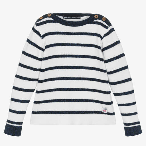 Week-end à la mer-Girls White Breton Striped Sweater | Childrensalon Outlet