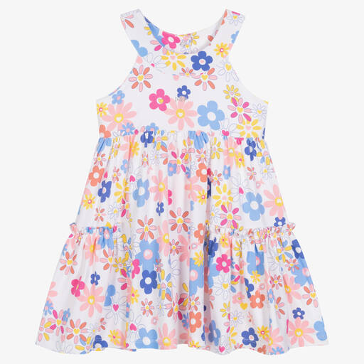 Week-end à la mer-Girls White Cotton Floral Dress | Childrensalon Outlet