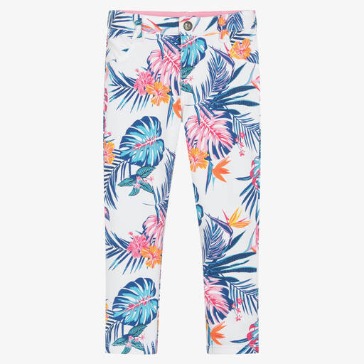 Week-end à la mer-Girls White Cotton Floral Jeggings | Childrensalon Outlet