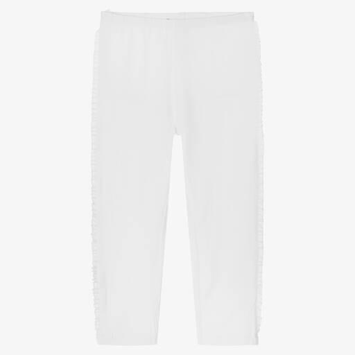 Week-end à la mer-Girls White Cotton Frill Leggings | Childrensalon Outlet