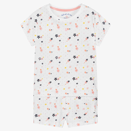 Week-end à la mer-Белая футболка в цветочек и шорты из хлопка | Childrensalon Outlet