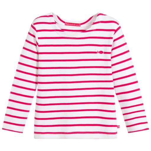 Week-end à la mer-Girls White & Pink Cotton Top | Childrensalon Outlet