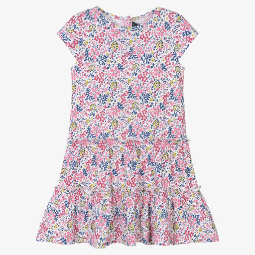 Week-end à la mer-Girls White & Pink Floral Jersey Dress | Childrensalon Outlet