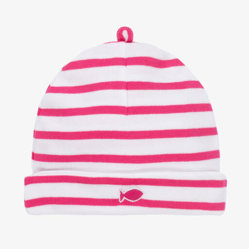 Week-end à la mer-Girls White & Pink Stripe Cotton Hat | Childrensalon Outlet