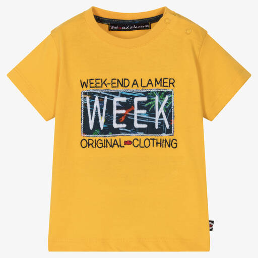 Week-end à la mer-Golden Yellow Cotton Baby T-Shirt | Childrensalon Outlet