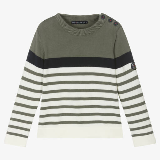 Week-end à la mer-Green & Ivory Breton Stripe Sweater | Childrensalon Outlet