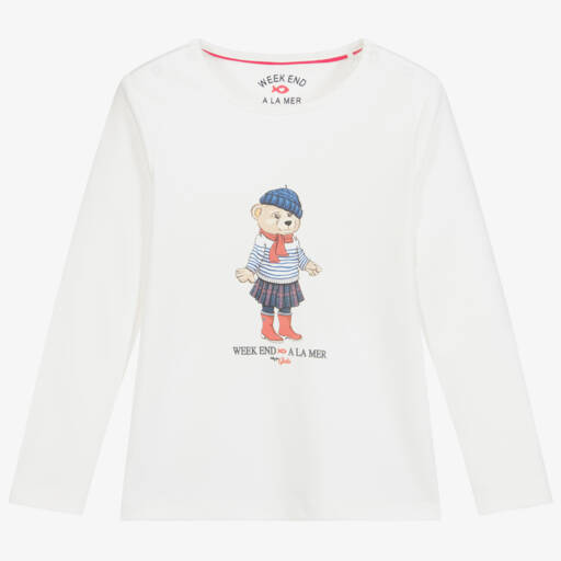Week-end à la mer-Хлопковый топ цвета слоновой кости с медвежонком | Childrensalon Outlet