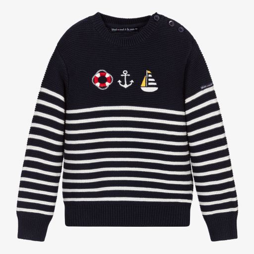 Week-end à la mer-كنزة قطن محبوك لون كحلي للأولاد | Childrensalon Outlet