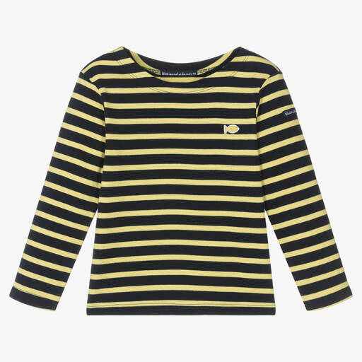 Week-end à la mer-Navy Blue & Yellow Striped Cotton Top | Childrensalon Outlet