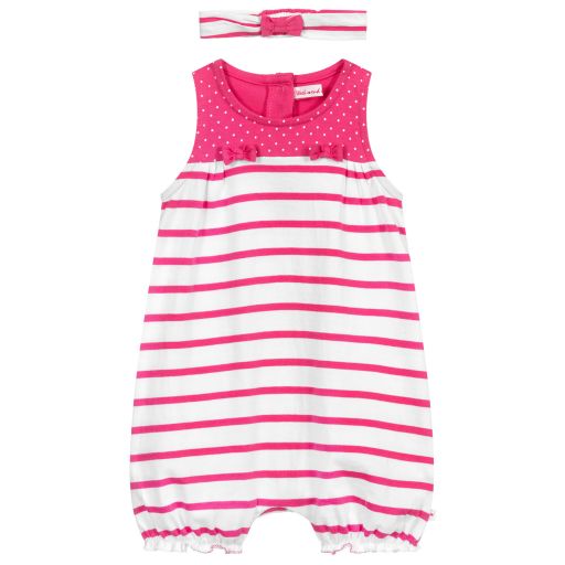 Week-end à la mer-Pink Striped Baby Shortie Set | Childrensalon Outlet
