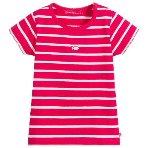 Week-end à la mer-Pink Striped Cotton T-Shirt | Childrensalon Outlet
