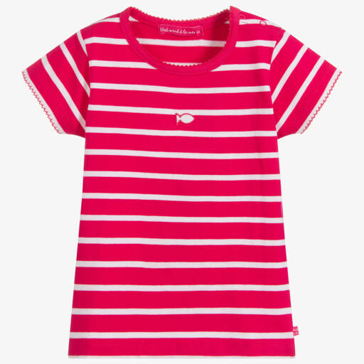 Week-end à la mer-Pink Striped Cotton T-Shirt | Childrensalon Outlet