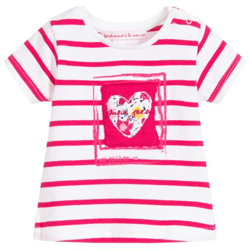 Week-end à la mer-Pink & White Striped T-Shirt | Childrensalon Outlet