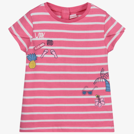 Week-end à la mer-Pink & White Striped T-Shirt | Childrensalon Outlet