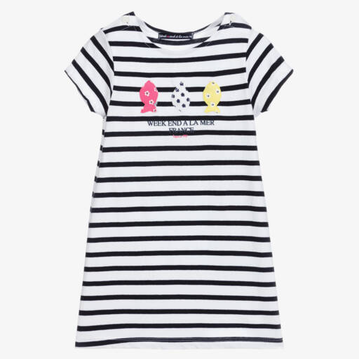 Week-end à la mer-White & Blue Stripe Dress | Childrensalon Outlet