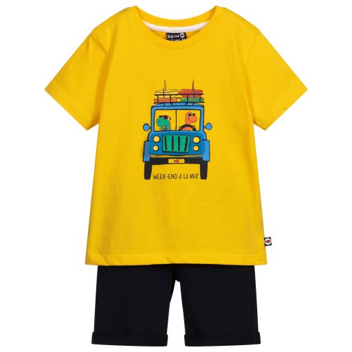 Week-end à la mer-Yellow & Navy Blue Shorts Set | Childrensalon Outlet