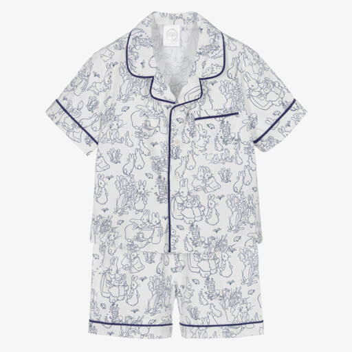 Peter Rabbit™ by Childrensalon-Короткая пижама из белого и синего хлопка | Childrensalon Outlet
