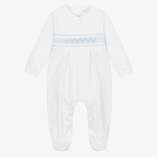 Mini-la-Mode-White Pima Cotton Smocked Babygrow | Childrensalon Outlet