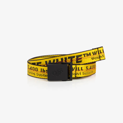 Off-White-Yellow & Black Industrial Logo Belt | Childrensalon Outlet