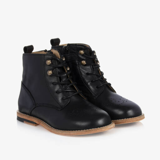 Young Soles-Black Leather Brogue Ankle Boots | Childrensalon Outlet
