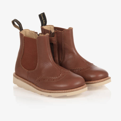Young Soles-Boys Chestnut Leather Brogue Boots | Childrensalon Outlet
