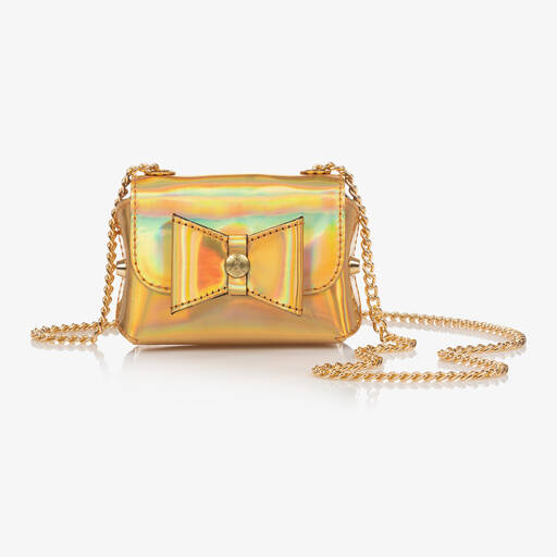 Zaccone-Girls Gold Leather Bow Bag (12cm) | Childrensalon Outlet