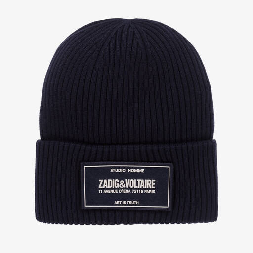 Zadig&Voltaire-Boys Blue Cotton & Cashmere Knit Hat | Childrensalon Outlet
